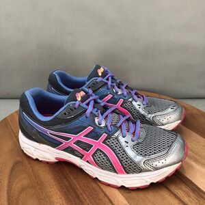 Asics GEL Contend 2 Running Shoes Womens 7.5 Gray Pink Blue Sneakers Mom Grandma